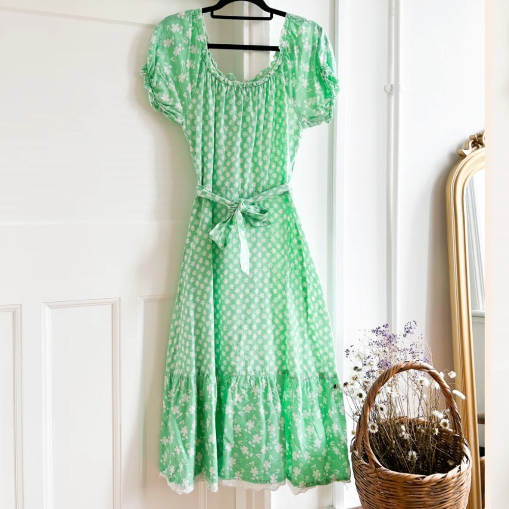 Vintage Mint Green Boho Cotton Dress